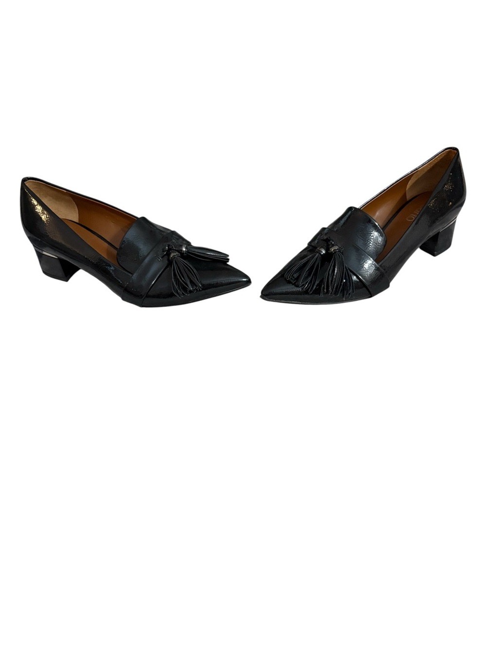 Franco Sarto Black Pointed-Toe Tassel Low Block Heel Pumps